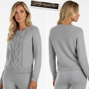 Christopher Fisher 100% Cashmere Crew Neck Cable Knit Sweater Pullover Size S